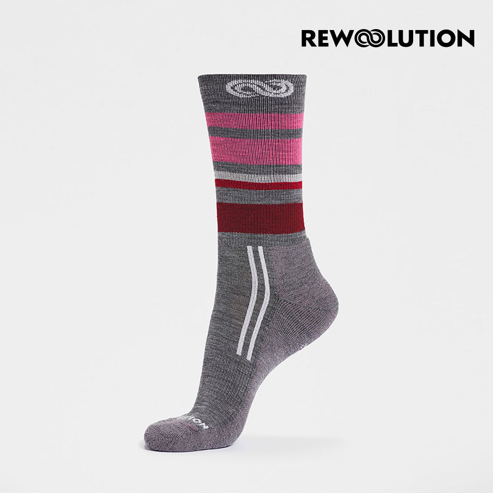 REWOOLUTION - 【Rewoolution】TREKK 輕量羊毛健行襪(灰紅) 羊毛 保暖 羊毛襪登山必備 |BB1NAB02