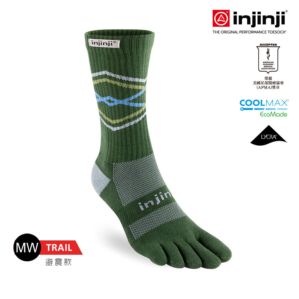 Injinji - 【injinji】Trail野跑避震吸排五趾中筒襪FX (森林綠) - NAA37 37 | 吸濕排汗 厚底防震 防腳底水泡 推薦鐵人襪