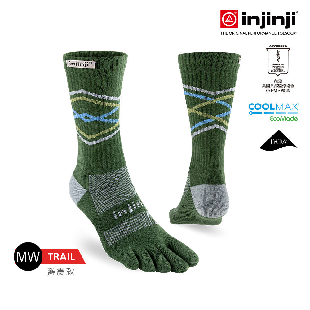 Injinji - 【injinji】Trail野跑避震吸排五趾中筒襪FX (森林綠) - NAA37 37 | 吸濕排汗 厚底防震 防腳底水泡 推薦鐵人襪