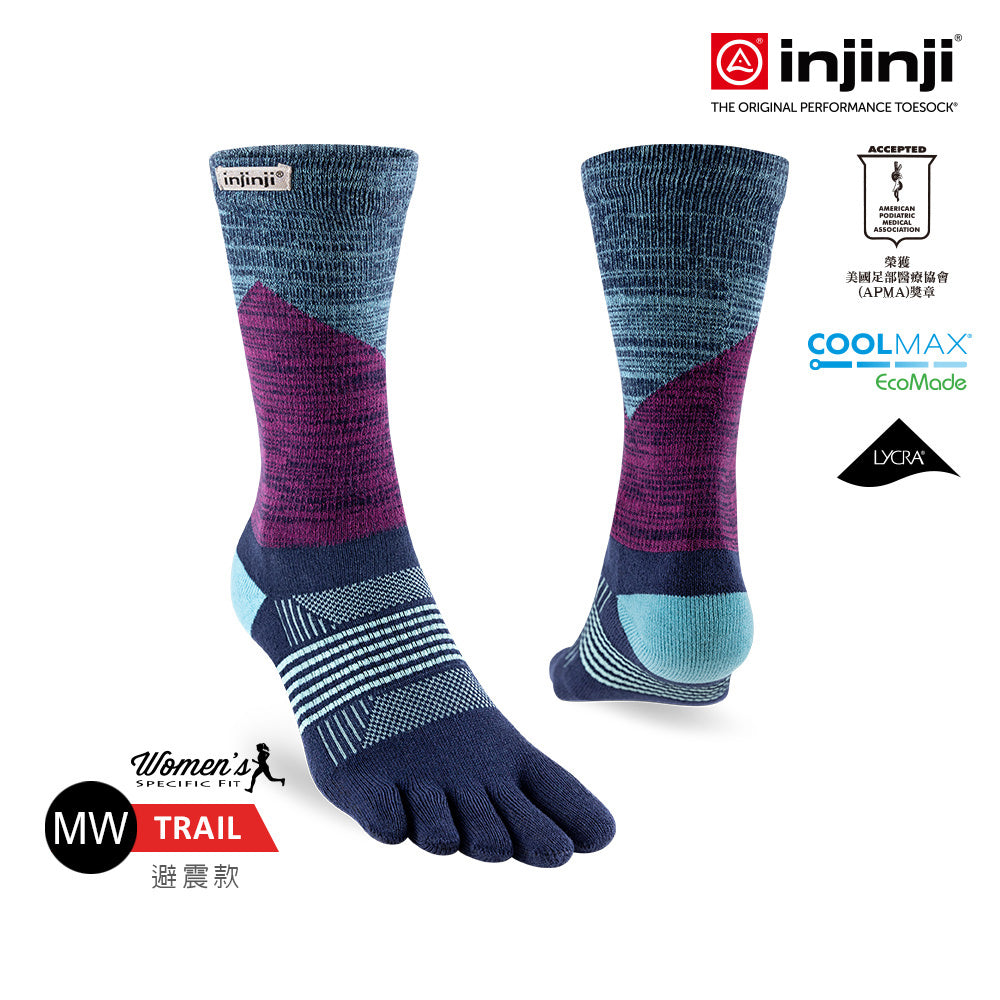 Injinji - 【injinji】女 Trail野跑避震吸排五趾中筒襪FX (暮夜藍) - WAA3957 | 吸濕排汗 厚底防震 防腳底水泡 推薦女襪