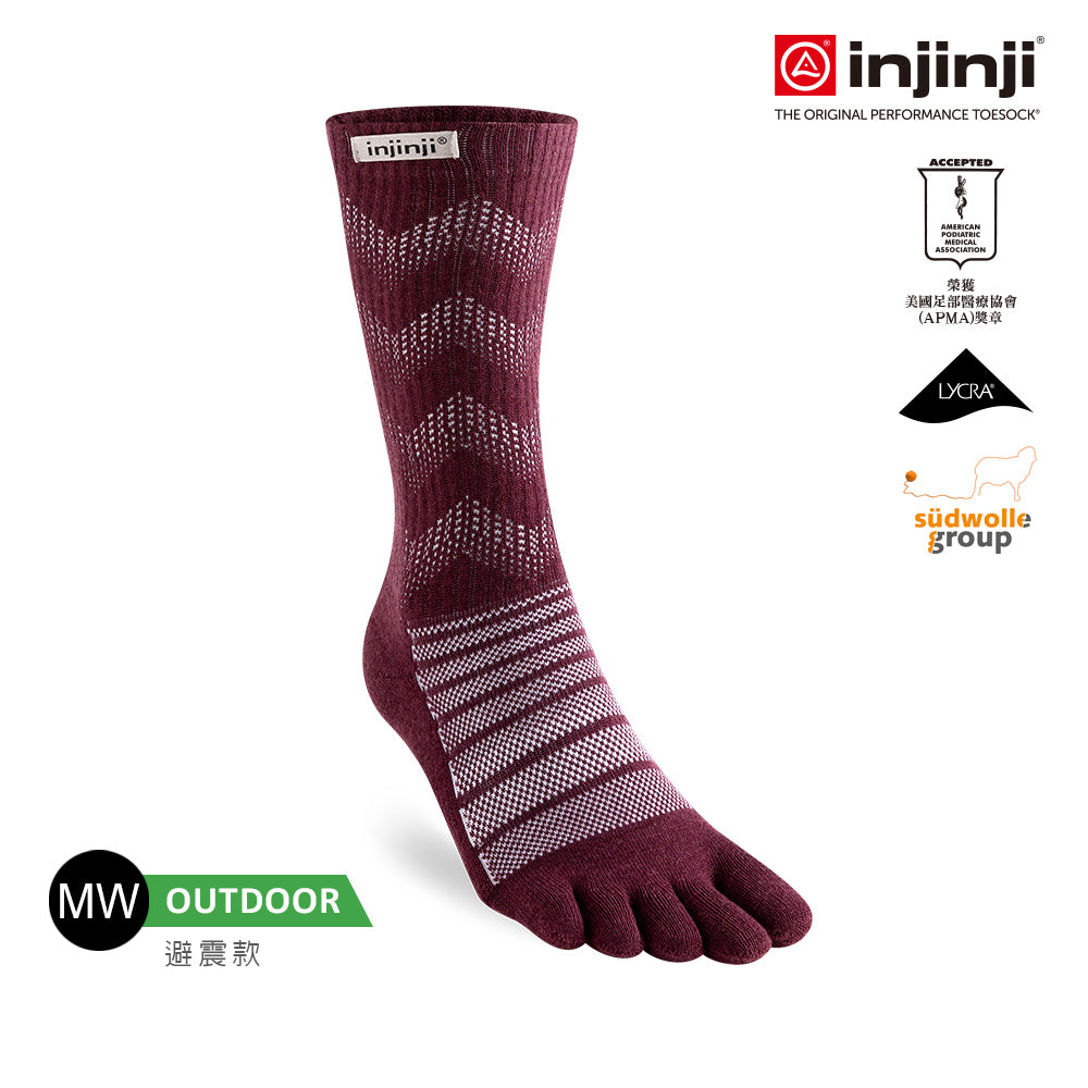 Injinji - 【injinji】Outdoor戶外避震羊毛五趾中筒襪NX (石榴紅)-AA7608 |五趾襪 登山襪 登山推薦 防臭抗菌 吸濕排汗 羊毛襪