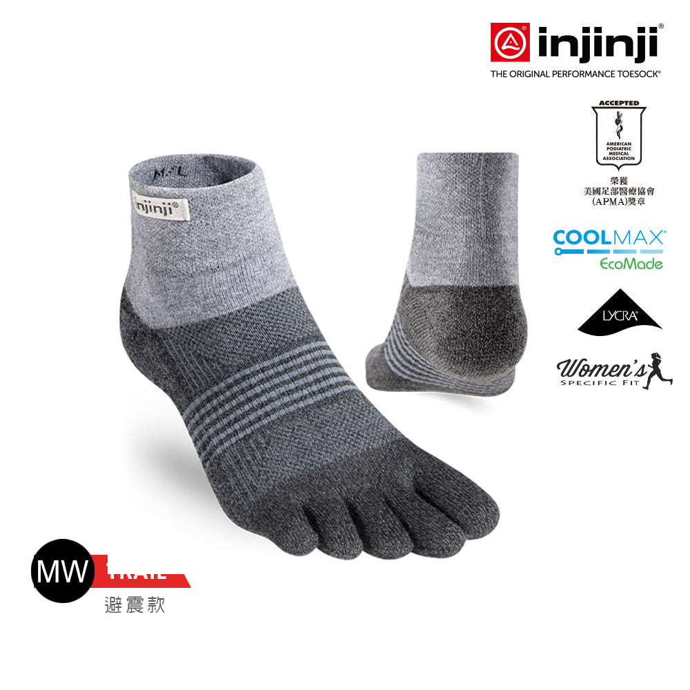 Injinji - 【injinji】女 Trail野跑避震吸排五趾短襪(黑色) - WAA3895 | 厚底防震 運動員推薦 吸濕排汗 五趾襪