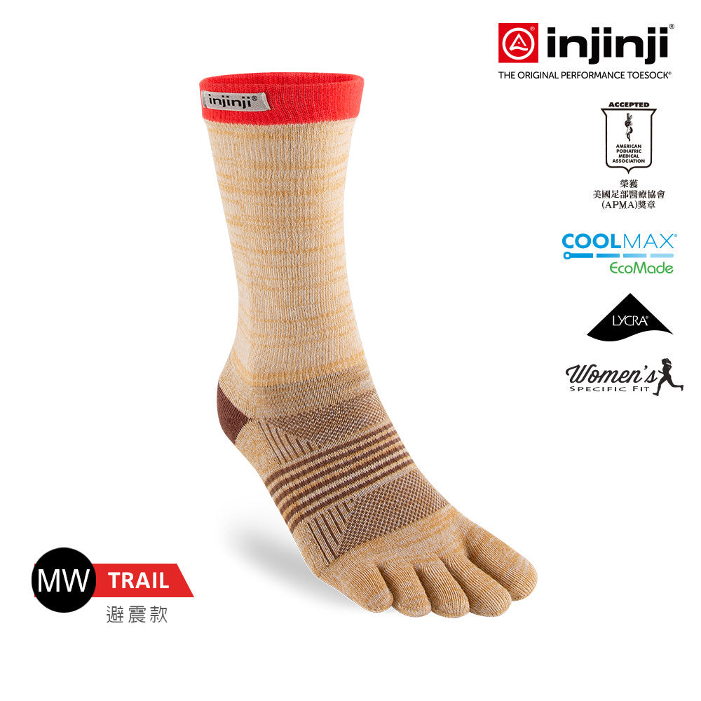 Injinji - 【injinji】女 Trail野跑避震吸排五趾中筒襪FX(褐色) - WAA3983 | 吸濕排汗 厚底防震 防腳底水泡 推薦女襪