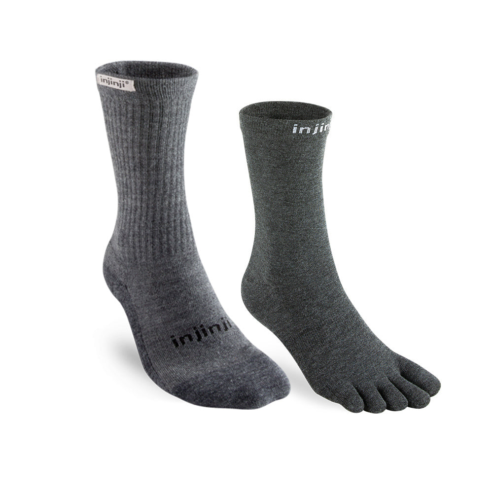 Injinji - 活動組合價【injinji】Hiker 男 羊毛中筒健行襪-外襪(石墨灰)+Liner內襪(石板灰) | 羊毛襪 登山襪 登山用品 抗菌防臭襪