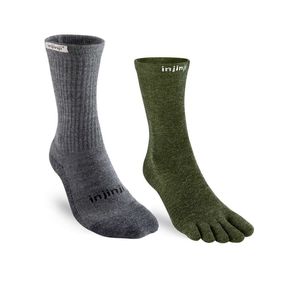 Injinji - 活動組合價【injinji】Hiker 男 羊毛中筒健行襪-外襪(石墨灰)+Liner內襪(森林綠) | 羊毛襪 登山襪 登山用品 抗菌防臭襪