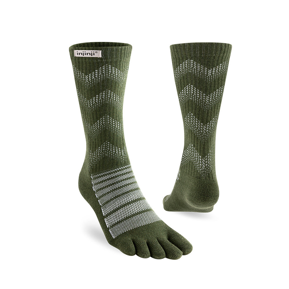 Injinji - 【injinji】Outdoor戶外避震羊毛五趾中筒襪NX (森林綠)-AA7648 |五趾襪 登山襪 登山推薦 防臭抗菌 吸濕排汗 羊毛襪