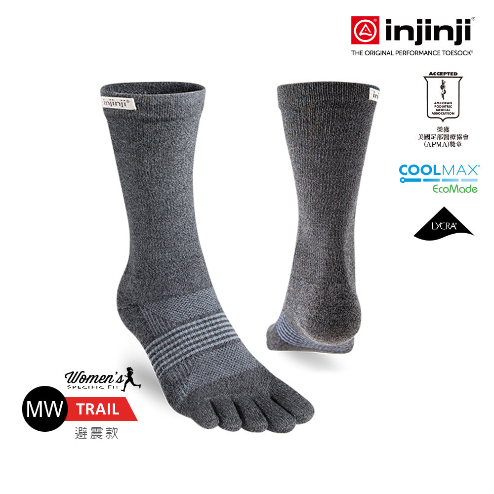 Injinji - 【injinji】女 Trail野跑避震吸排五趾中筒襪FX (黑色) - WAA3995 | 吸濕排汗 厚底防震 防腳底水泡 推薦女襪
