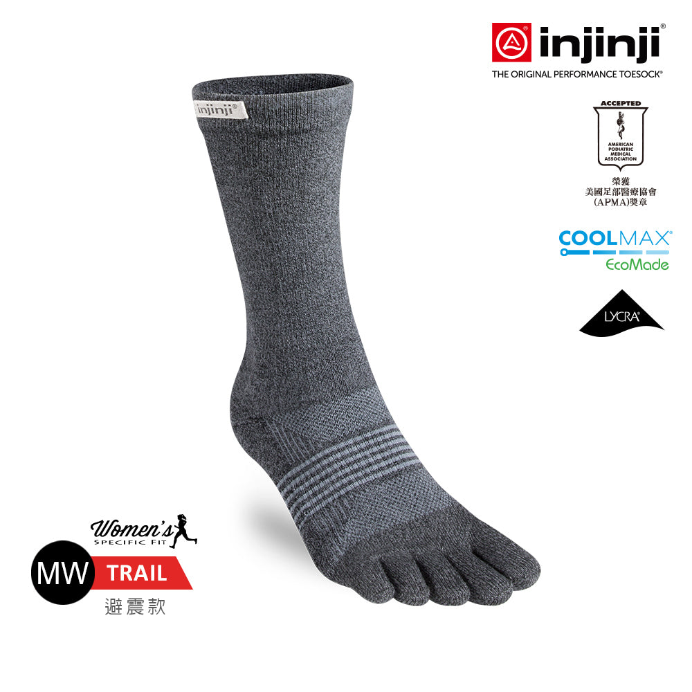 Injinji - 【injinji】女 Trail野跑避震吸排五趾中筒襪FX (黑色) - WAA3995 | 吸濕排汗 厚底防震 防腳底水泡 推薦女襪