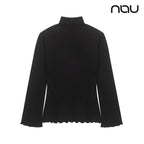 nau - 【nau】女 雙面刷毛小高領長袖上衣(黑色)-雙面刷毛 保暖 柔軟 親膚 荷葉邊|DB2WC702|1NUTSW4501