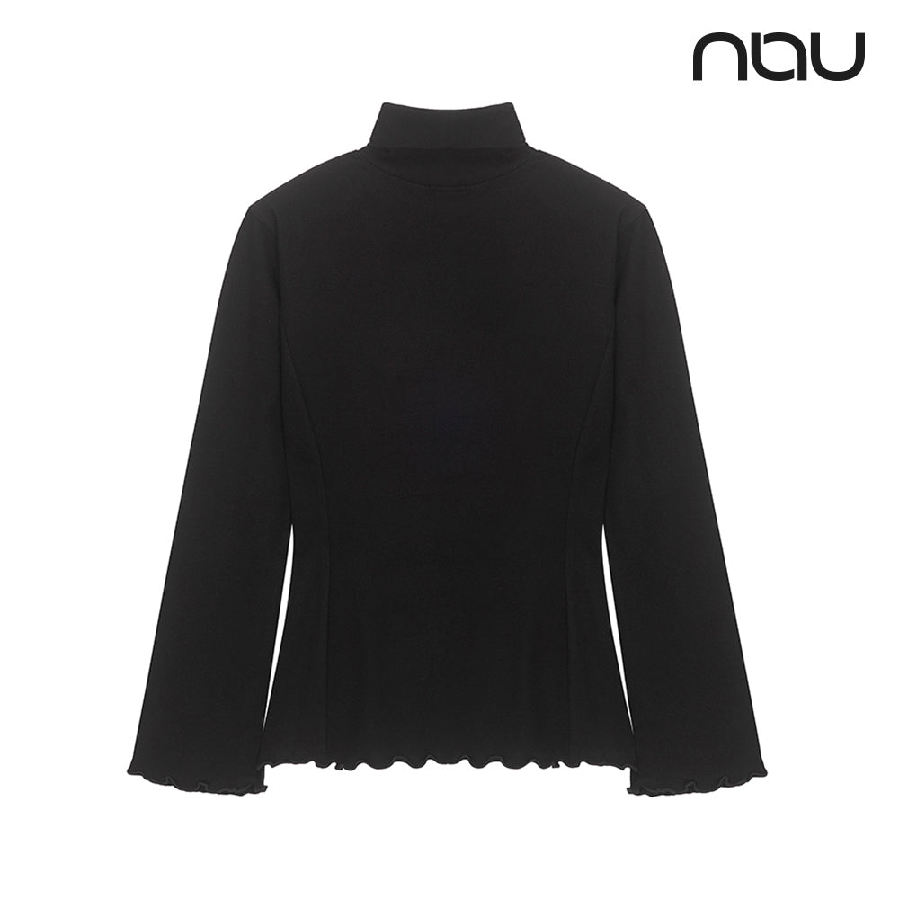 nau - 【nau】女 雙面刷毛小高領長袖上衣(黑色)-雙面刷毛 保暖 柔軟 親膚 荷葉邊|DB2WC702|1NUTSW4501