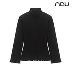 nau - 【nau】女 雙面刷毛小高領長袖上衣(黑色)-雙面刷毛 保暖 柔軟 親膚 荷葉邊|DB2WC702|1NUTSW4501