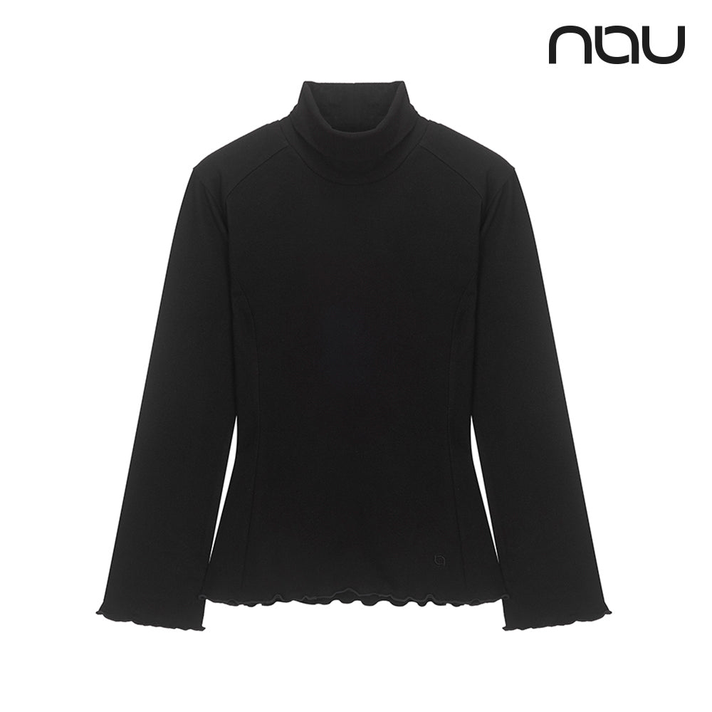nau - 【nau】女 雙面刷毛小高領長袖上衣(黑色)-雙面刷毛 保暖 柔軟 親膚 荷葉邊|DB2WC702|1NUTSW4501