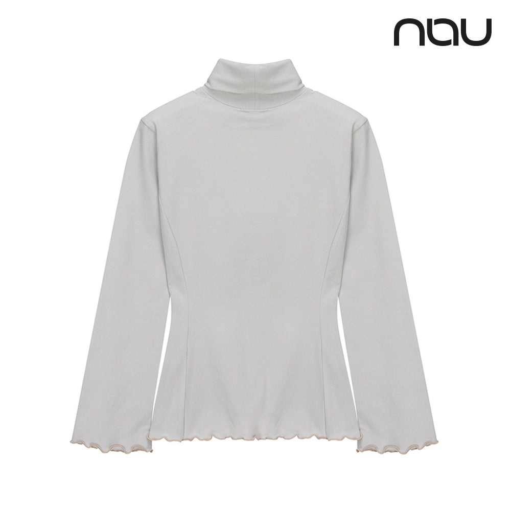 nau - 【nau】女 雙面刷毛小高領長袖上衣(暖灰色)-雙面刷毛 保暖 柔軟 親膚 荷葉邊|DB2WC702|1NUTSW4501