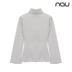 nau - 【nau】女 雙面刷毛小高領長袖上衣(暖灰色)-雙面刷毛 保暖 柔軟 親膚 荷葉邊|DB2WC702|1NUTSW4501