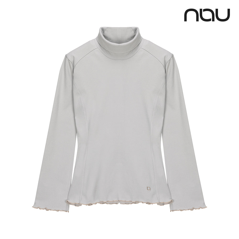 nau - 【nau】女 雙面刷毛小高領長袖上衣(暖灰色)-雙面刷毛 保暖 柔軟 親膚 荷葉邊|DB2WC702|1NUTSW4501
