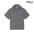 nau - 【nau】SUMER ACT短袖半開襟連帽上衣(橄綠)-夏季 透氣 仿棉 尼龍彈性 連帽短T 中性款|EB1NC801|1NUJKMU903