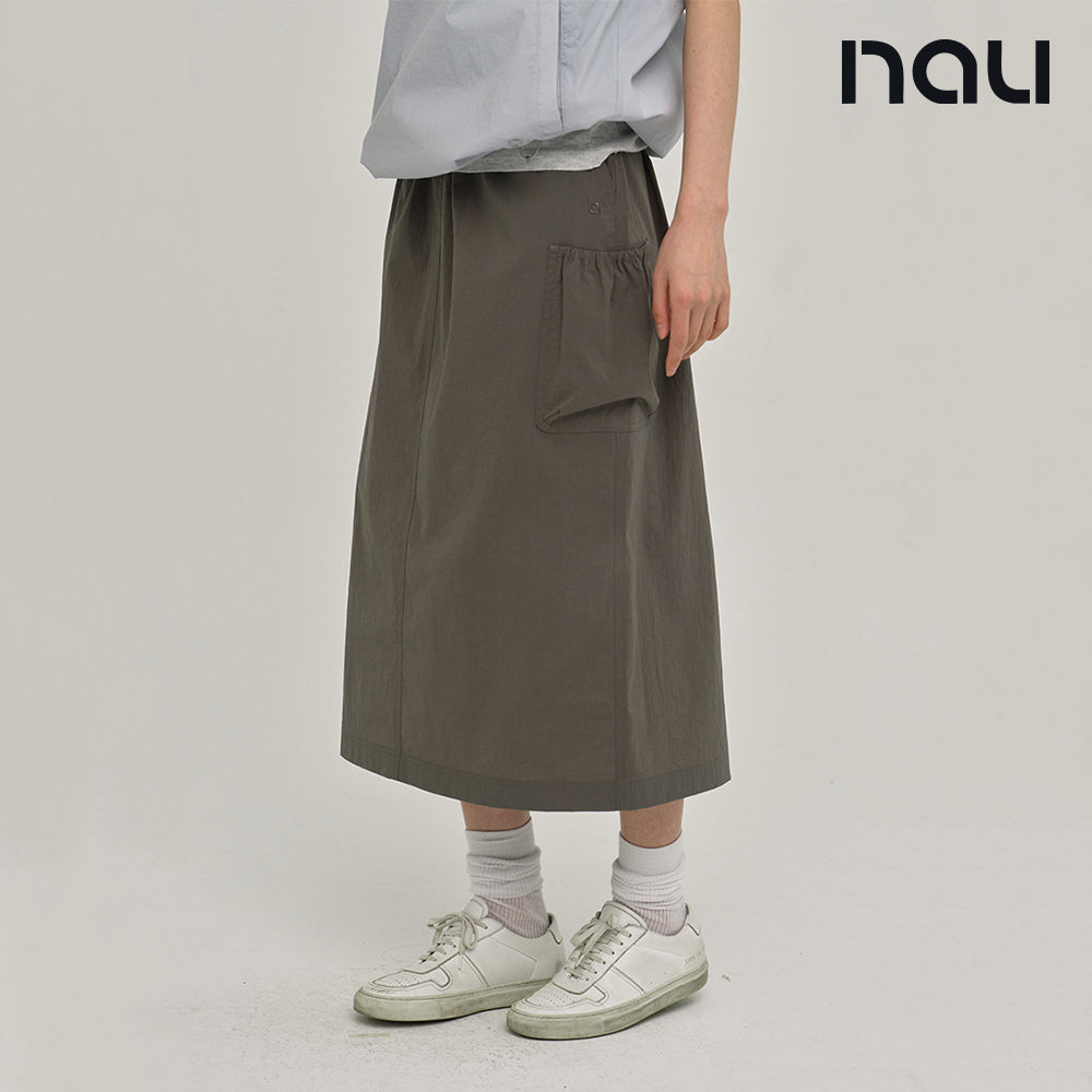 nau - 【nau】女 SUMMER ACT工裝裙(橄綠)-夏季 尼龍彈性 輕量 防潑水 多口袋 工裝裙|EB1WR102|1NUSKMU502