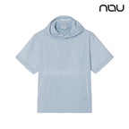 nau - 【nau】SUMER ACT短袖半開襟連帽上衣(淺藍)-夏季 透氣 仿棉 尼龍彈性 連帽短T 中性款|EB1NC801|1NUJKMU903