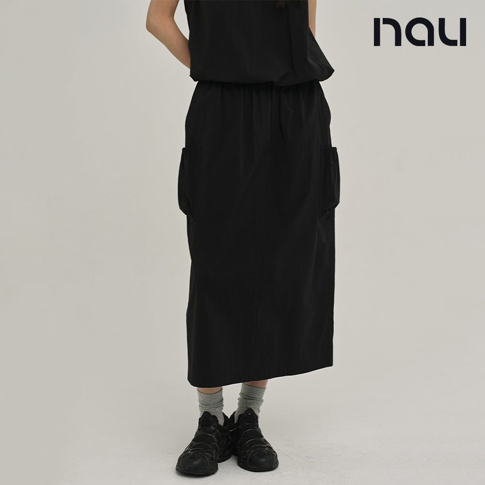 nau - 【nau】女 SUMMER ACT工裝裙(黑色)-夏季 尼龍彈性 輕量 防潑水 多口袋 工裝裙|EB1WR102|1NUSKMU502