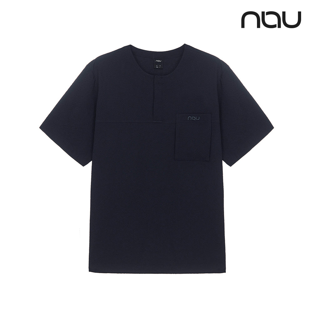 nau - 【nau】SEERSUCKER短袖上衣(海軍藍)-夏季涼爽 泡泡紗 中性款 短T 抗菌除臭|DB1NC502|1NUTSM4903