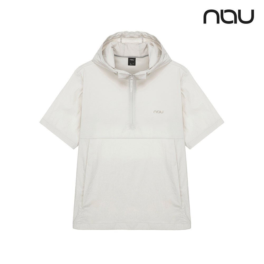 nau - 【nau】SUMER ACT短袖半開襟連帽上衣(暖灰色)-尼龍彈性 防潑水 連帽上衣 中性款|DB1NC801|1NUJKM4906
