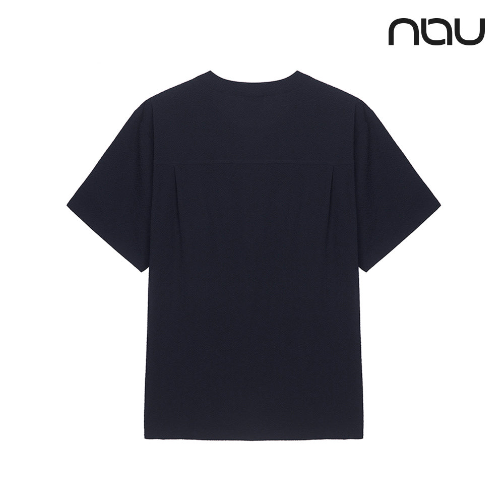 nau - 【nau】SEERSUCKER短袖上衣(海軍藍)-夏季涼爽 泡泡紗 中性款 短T 抗菌除臭|DB1NC502|1NUTSM4903