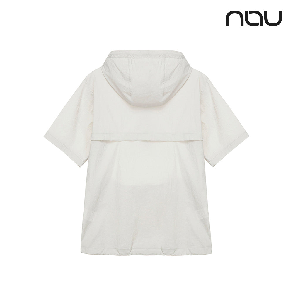 nau - 【nau】SUMER ACT短袖半開襟連帽上衣(暖灰色)-尼龍彈性 防潑水 連帽上衣 中性款|DB1NC801|1NUJKM4906