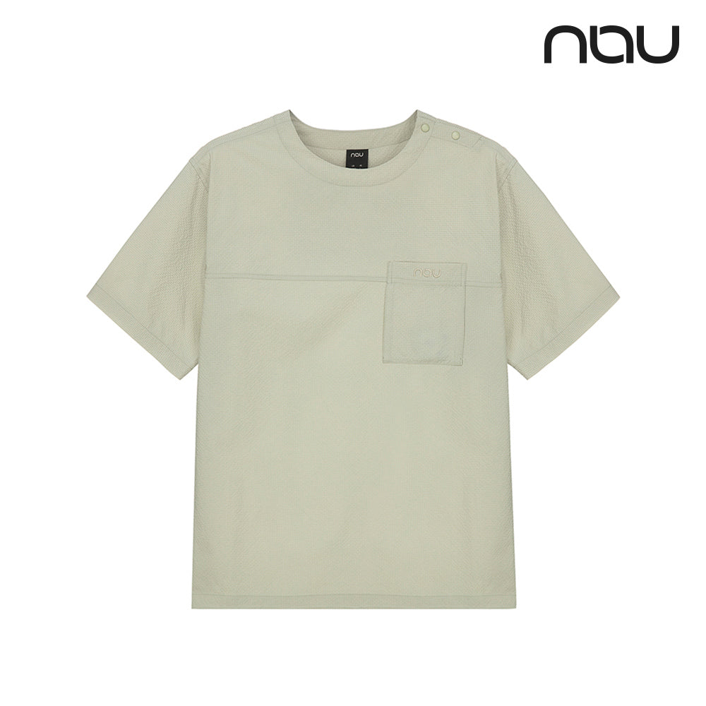 nau - 【nau】M/S SEERSUCKER短袖上衣(卡其米)-夏季涼爽 泡泡紗 防潑水 中性款 短T|DB1NC503|1NUTSM4915