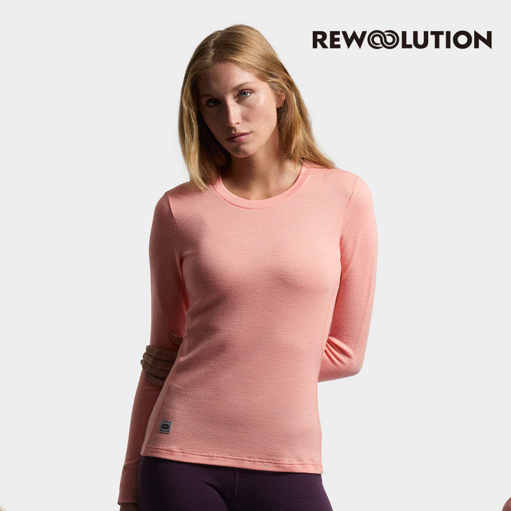 REWOOLUTION - 【Rewoolution】女 LILY 180g長袖T恤(鮭魚粉) 美麗諾羊毛 控溫 圓領長袖 羊毛衣 T恤 登山吸濕排汗|EB2WC70711