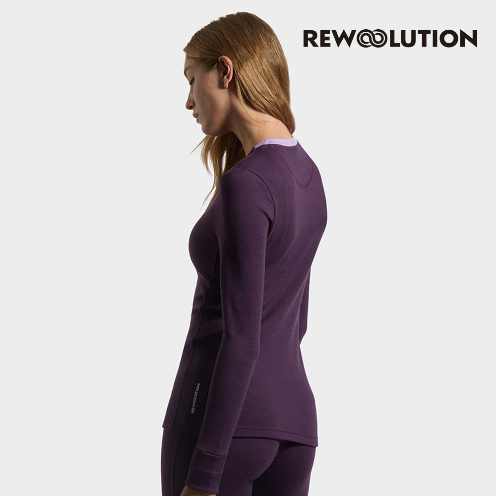 REWOOLUTION - 【Rewoolution】女 LILY 180g長袖T恤(深紫紅) 美麗諾羊毛 控溫 圓領長袖 羊毛衣 T恤 登山吸濕排汗|EB2WC70778