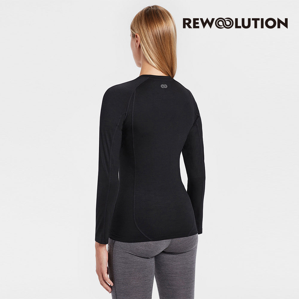 REWOOLUTION - 【Rewoolution】女 WIKI 190g長袖T恤(黑色)羊毛衣 T恤 登山必備 吸濕排汗|EB2WC70395