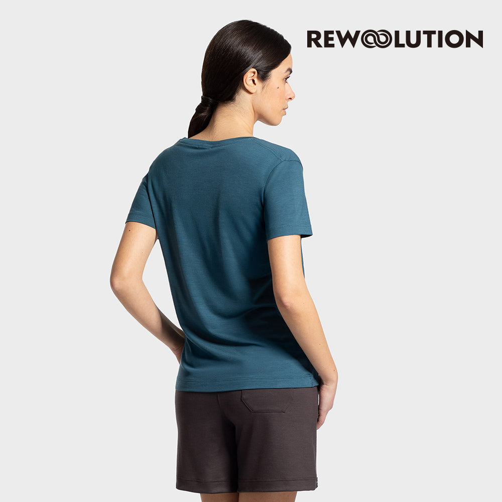 REWOOLUTION - 【Rewoolution】女 ROBIN 140g短袖印花T恤(愛琴海藍)美麗諾羊毛 印花圖騰 短T |EB1WC517|M1W010TJ14