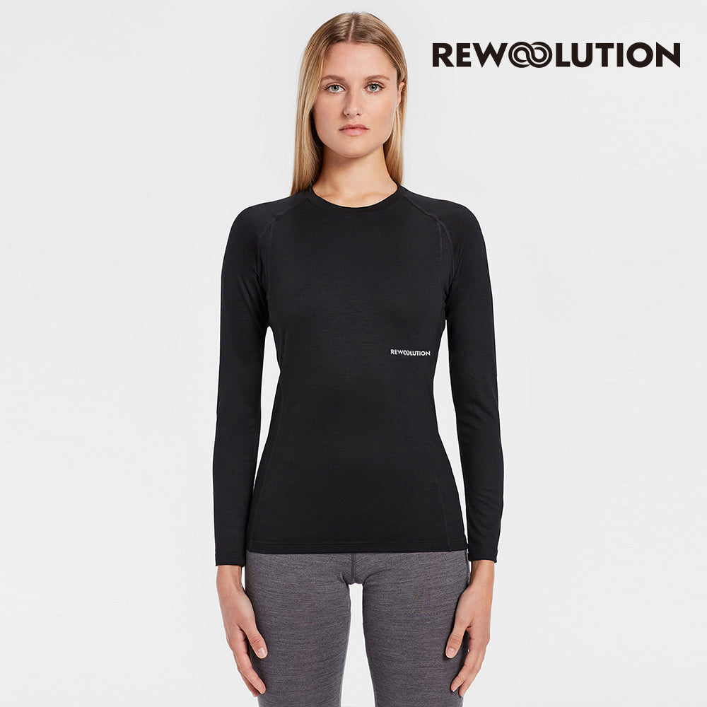 REWOOLUTION - 【Rewoolution】女 WIKI 190g長袖T恤(黑色)羊毛衣 T恤 登山必備 吸濕排汗|EB2WC70395