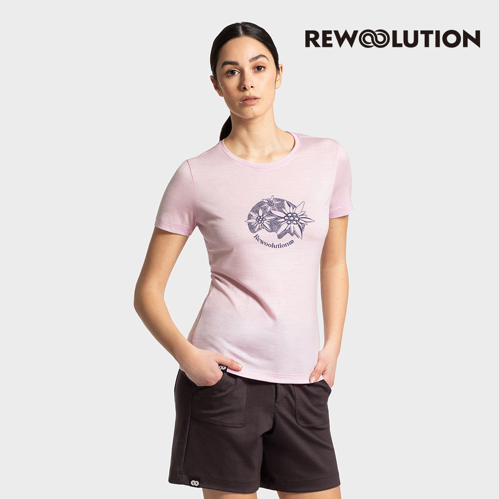 REWOOLUTION - 【Rewoolution】女 WHETU 140g短袖印花T恤(淡粉紅)美麗諾羊毛 印花設計 短T|EB1WC516|M1W010RJ14