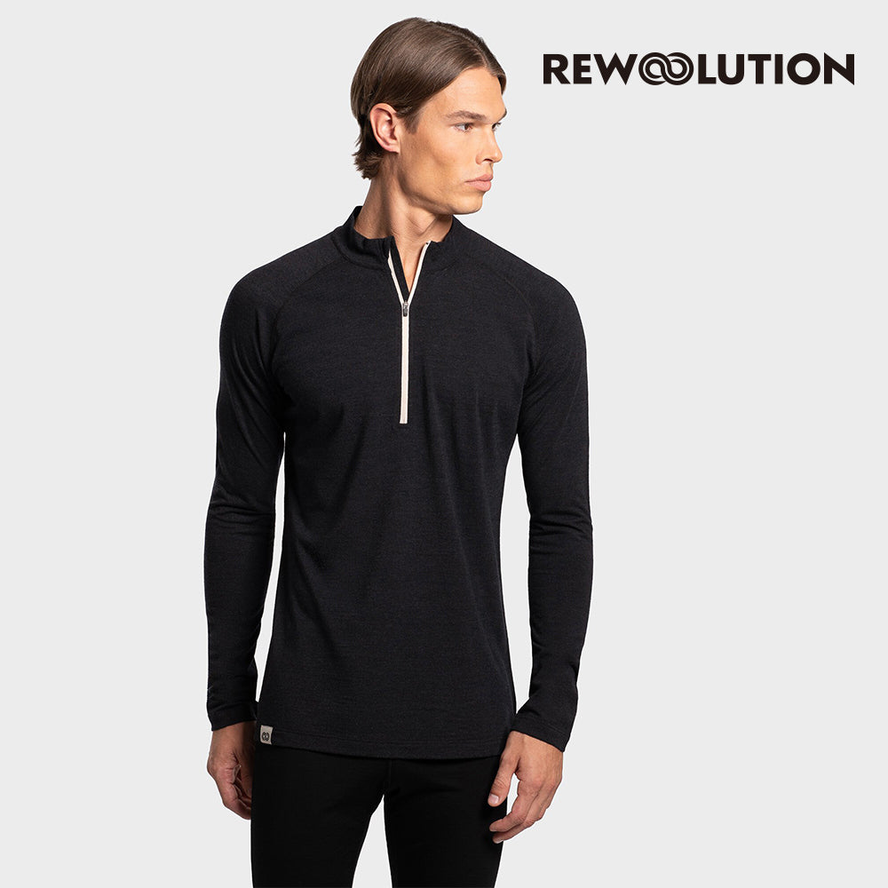 REWOOLUTION - 【Rewoolution】男 SILBERHORN 230g長袖半開襟(黑色)-法蘭絨 羊毛衣 登山 半開襟|DB2MC905|M1M0440J23