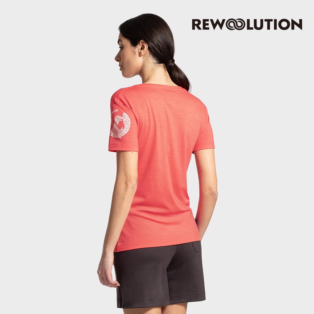 REWOOLUTION - 【Rewoolution】女 ROBIN 140g短袖印花T恤(淡粉紅)美麗諾羊毛 印花圖騰 短T |EB1WC517|M1W010TJ14