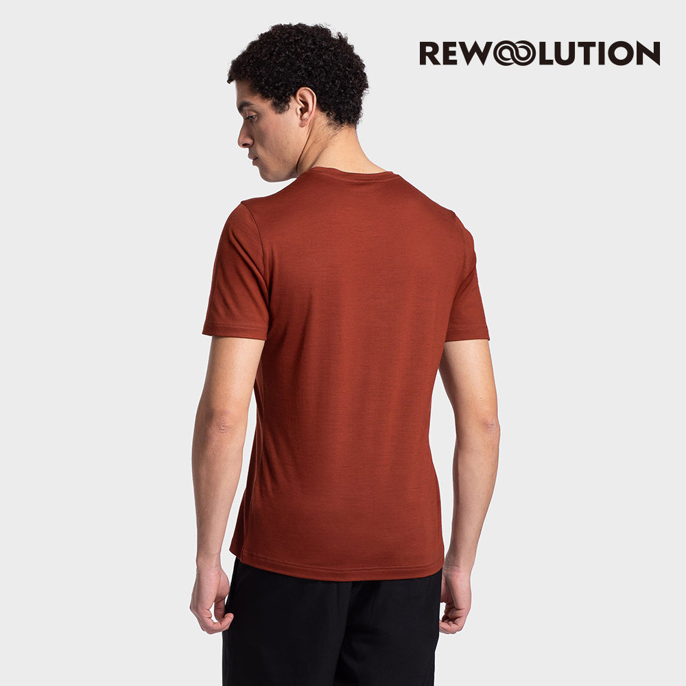 REWOOLUTION - 【Rewoolution】男 ARAI 140g短袖印花T恤(磚紅)美麗諾羊毛 抑菌抗臭 露營 圖騰印花 短T|EB1MC515|M1M011BJ14