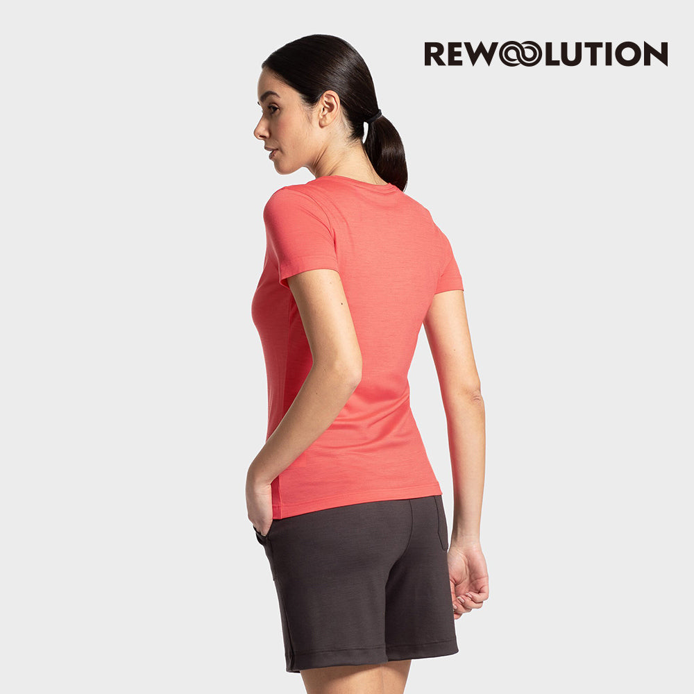 REWOOLUTION - 【Rewoolution】女 WHETU 140g短袖印花T恤(落日珊瑚)美麗諾羊毛 印花設計 短T|EB1WC516|M1W010RJ14