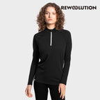 REWOOLUTION - 【Rewoolution】女 SEFTON 230g長袖半開襟(黑色)羊毛衣 半開襟 登山必備 吸濕排汗|EB2WC90595