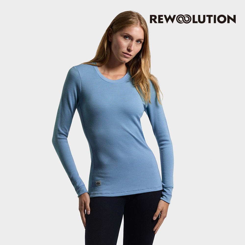 REWOOLUTION - 【Rewoolution】女 LILY 180g長袖T恤(島嶼天堂藍) 美麗諾羊毛 控溫 圓領長袖 羊毛衣 T恤 登山吸濕排汗|EB2WC70372