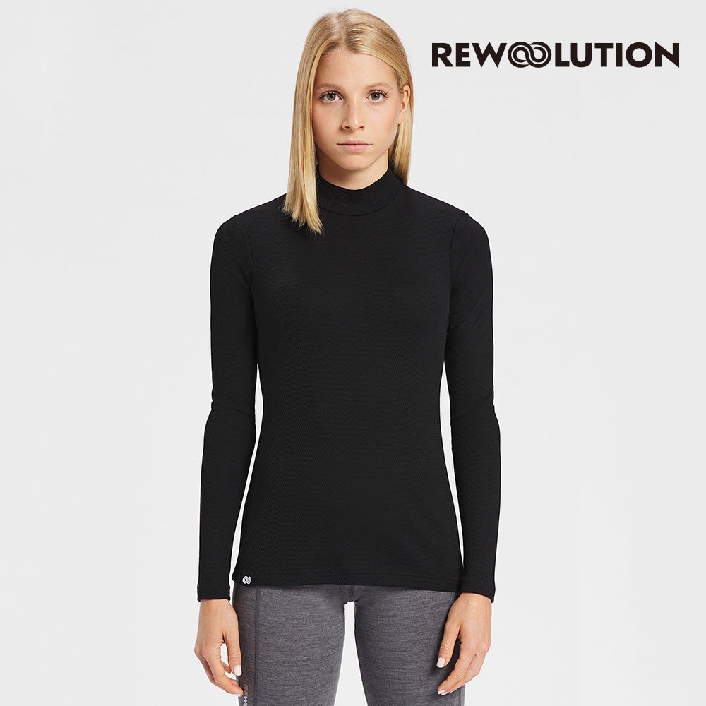 REWOOLUTION - 【Rewoolution】女 BAKKI 180g小高領長袖上衣(黑色) 美麗諾羊毛 控溫 小高領長袖 羊毛衣 底層衣 登山 吸濕排汗|EB2WC70895