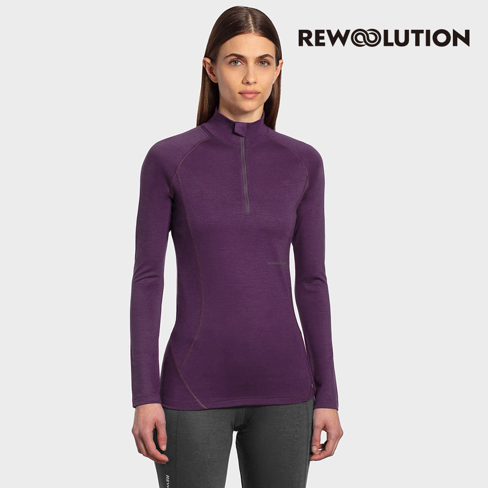 REWOOLUTION - 【Rewoolution】女 LINDSEY 190g長袖半開襟(深紫紅) 美麗諾羊毛 保暖 立領 半開襟長袖 保暖衣 天然抗臭 登山必備|EB2WC90272