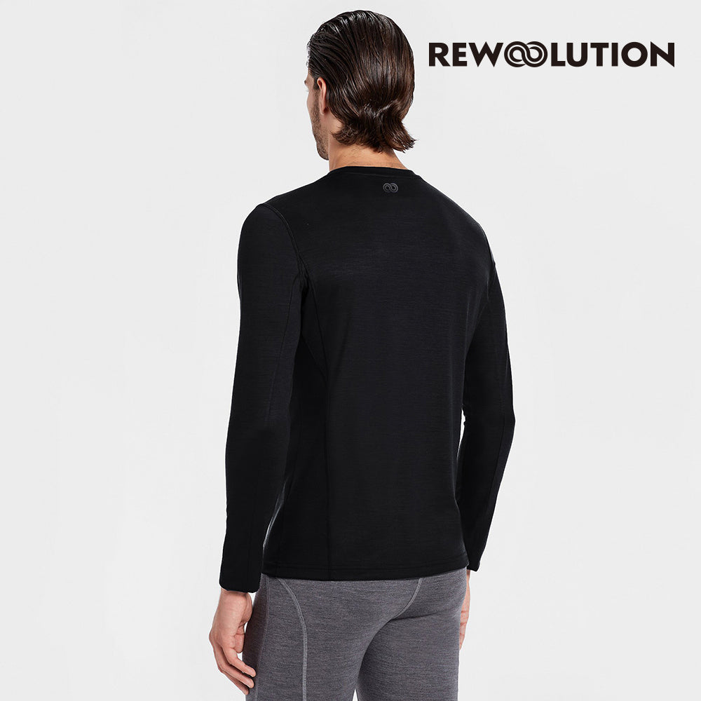 REWOOLUTION - 【Rewoolution】男 EXPLORER 190g長袖T恤(黑色) 羊毛衣 登山必備 底層衣 合身版型|EB2MC70495