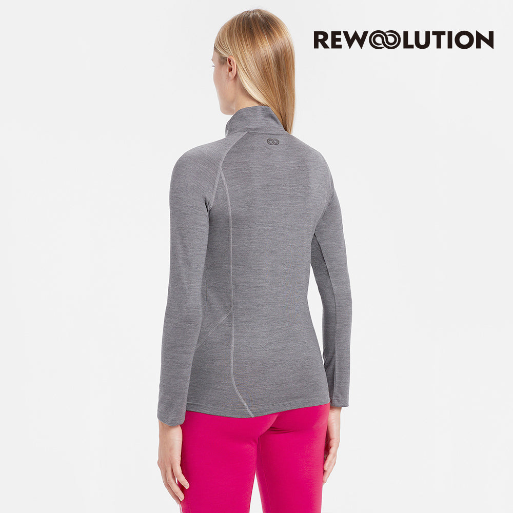 REWOOLUTION - 【Rewoolution】女 LINDSEY 190g長袖半開襟(霧灰) 美麗諾羊毛 保暖 立領 半開襟長袖 保暖衣 天然抗臭 登山必備|EB2WC90294