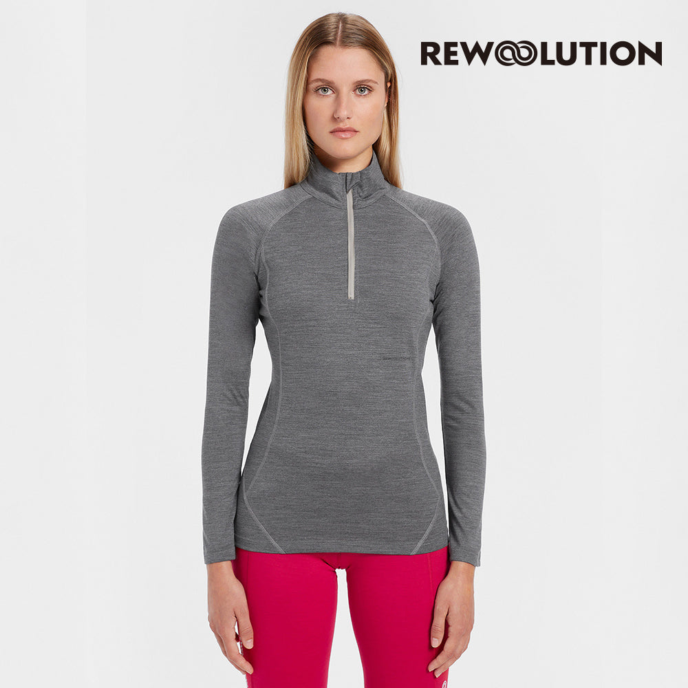 REWOOLUTION - 【Rewoolution】女 LINDSEY 190g長袖半開襟(霧灰) 美麗諾羊毛 保暖 立領 半開襟長袖 保暖衣 天然抗臭 登山必備|EB2WC90294