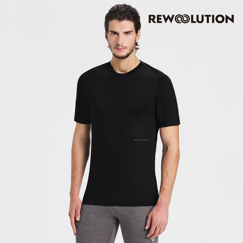 REWOOLUTION - 【Rewoolution】男 HERO 140g短袖T恤(黑色)短袖T恤 登山羊毛衣 男T恤 |EB2MC50395