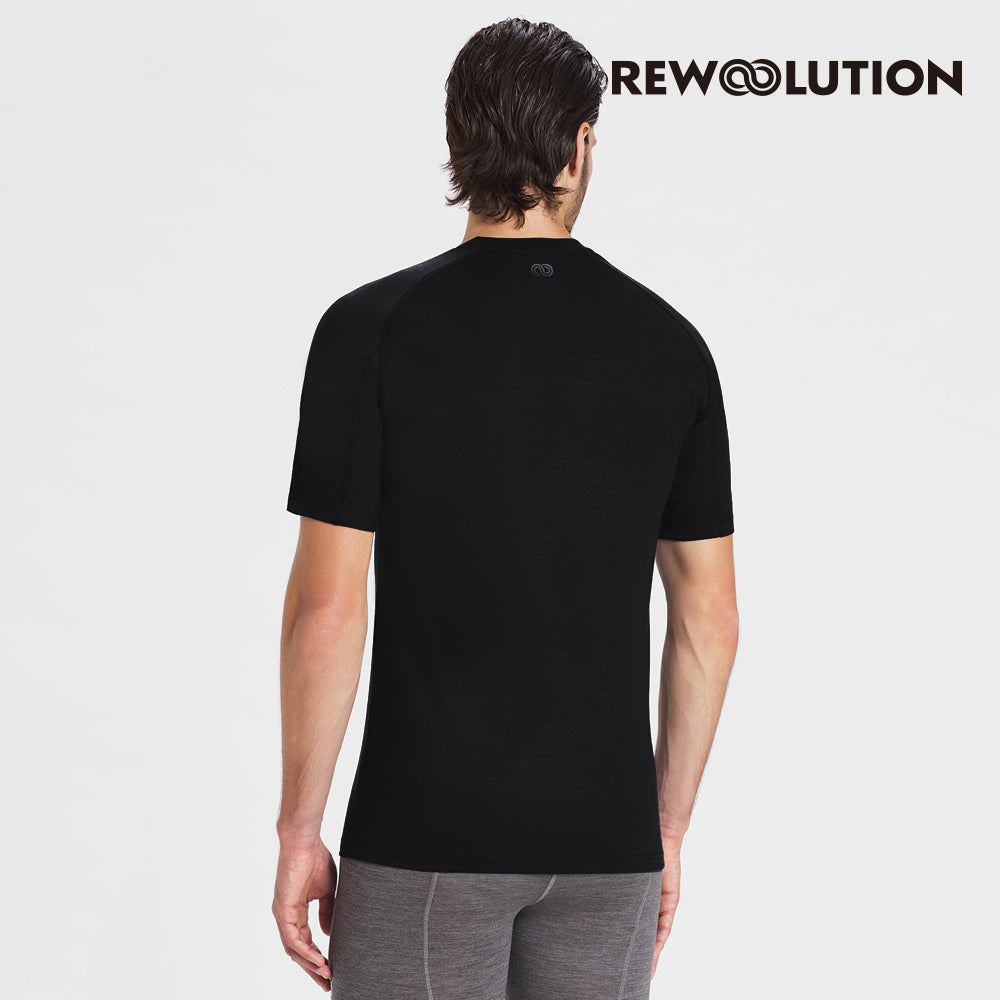 REWOOLUTION - 【Rewoolution】男 HERO 140g短袖T恤(黑色)短袖T恤 登山羊毛衣 男T恤 |EB2MC50395