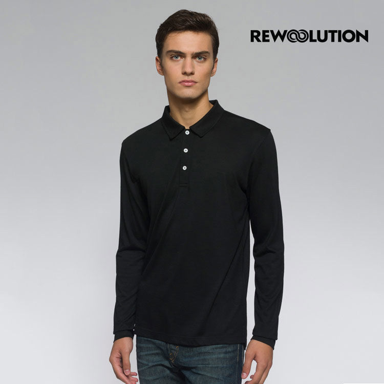 REWOOLUTION - 【Rewoolution】男 INDY 190g長袖Polo衫(黑色)羊毛衣 登山必備 吸排| MC30195
