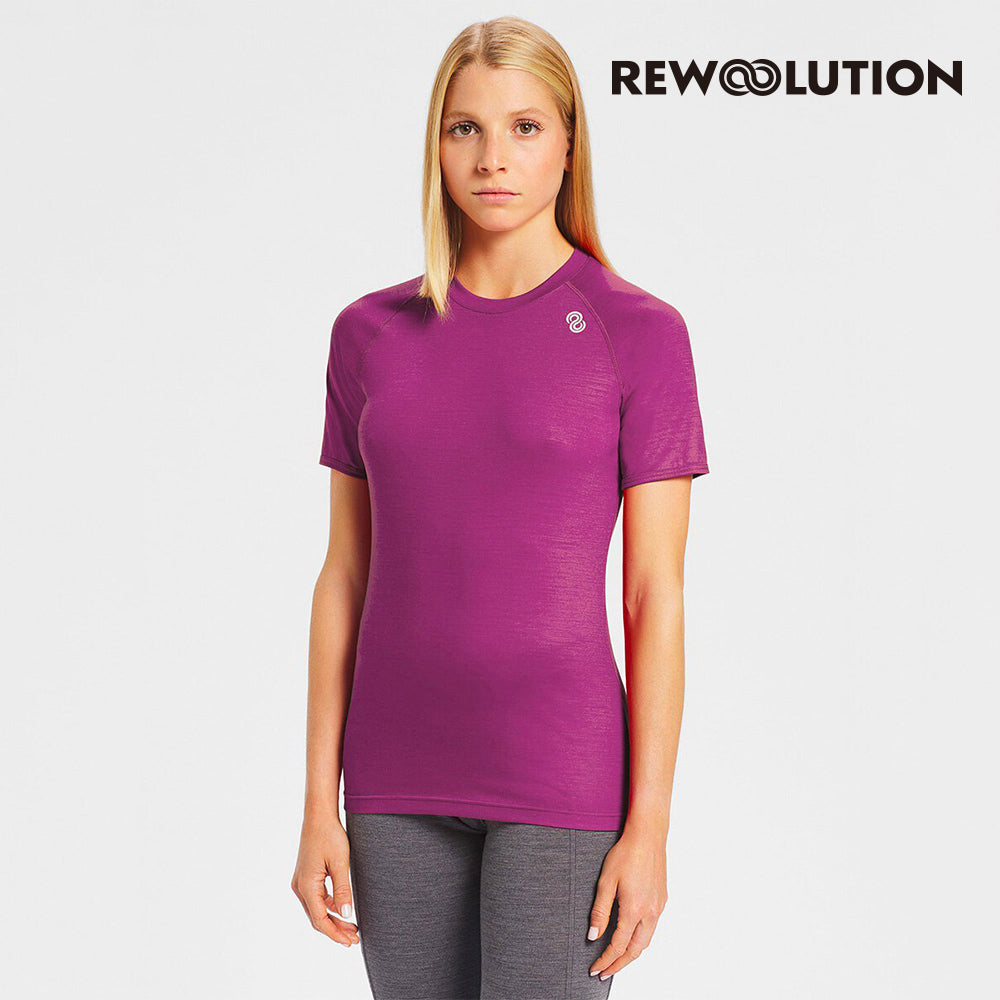 REWOOLUTION - 【Rewoolution】女 ALI 190g短袖T恤(梅洛紅)羊毛衣 T恤 登山必備 吸濕排汗|WC50207|M1W0100J19
