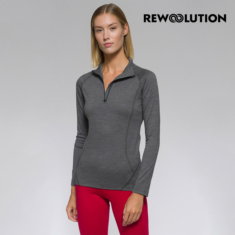 REWOOLUTION - 【Rewoolution】女 LINDSEY 190g長袖半開襟(碳灰)羊毛衣 半開襟 登山必備 吸濕排汗|DB1WC90294